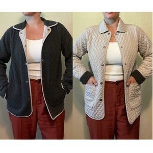 Colebrook & Co Quilted Reversible Chore Coat Jacket Fleece Ecru Gray Oversized M